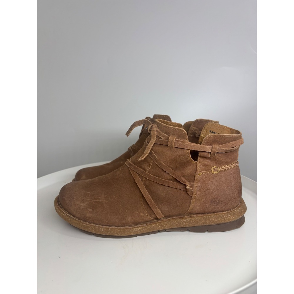 Born Handcrafted Brown Suede Lace Wrap Ankle Boots Womens 9.5 41 - Picture 2 of 5